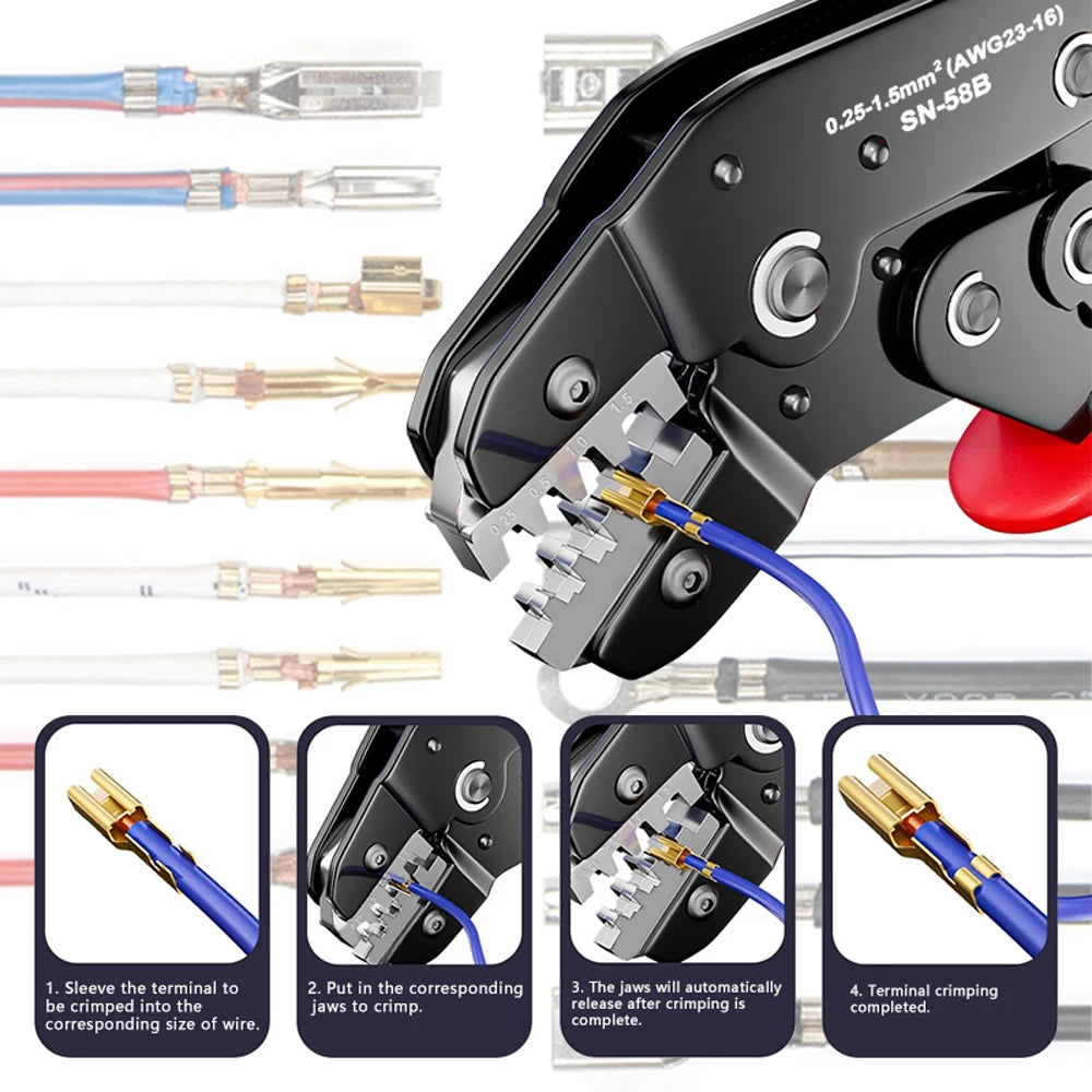 Ratcheting Crimping Tool Set for Dupont JST Open Barrel Connectors