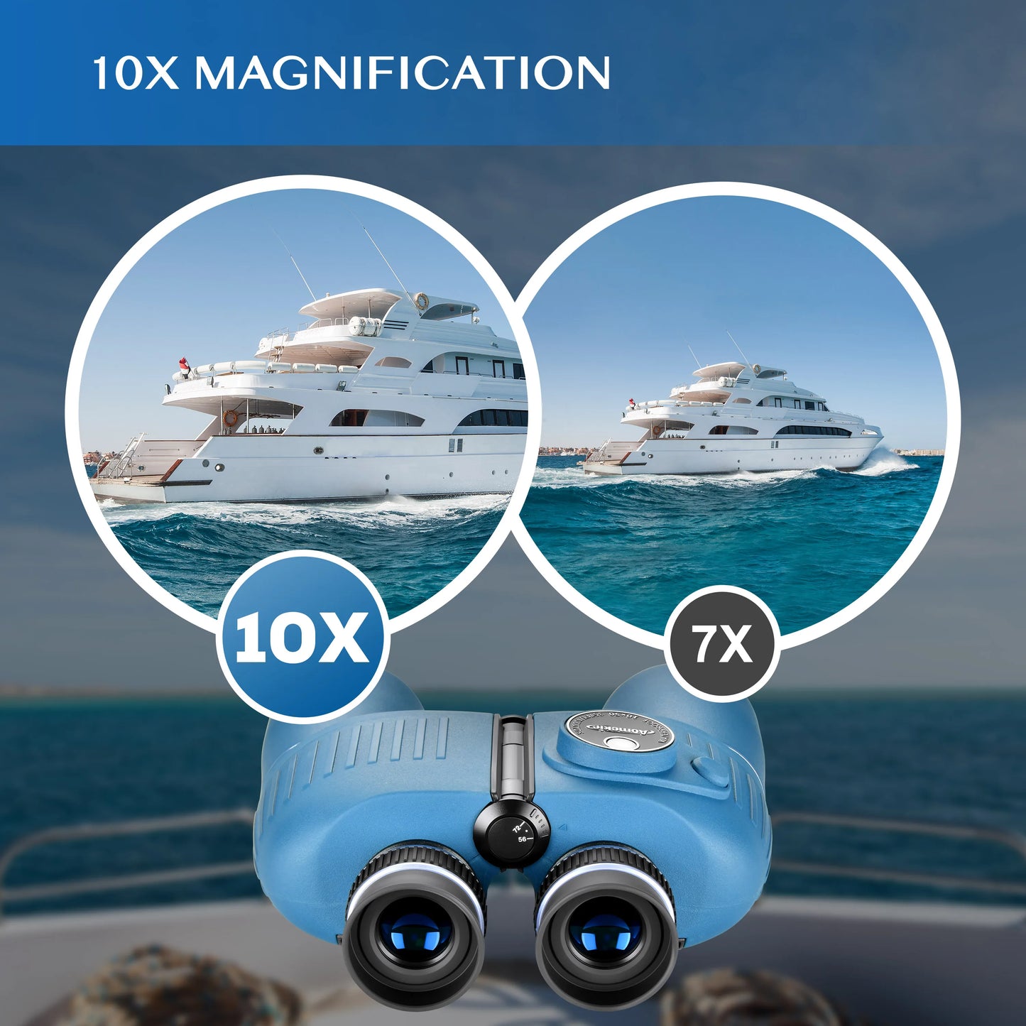 Marine Waterproof Binoculars With Illuminated Rangefinder and Compass