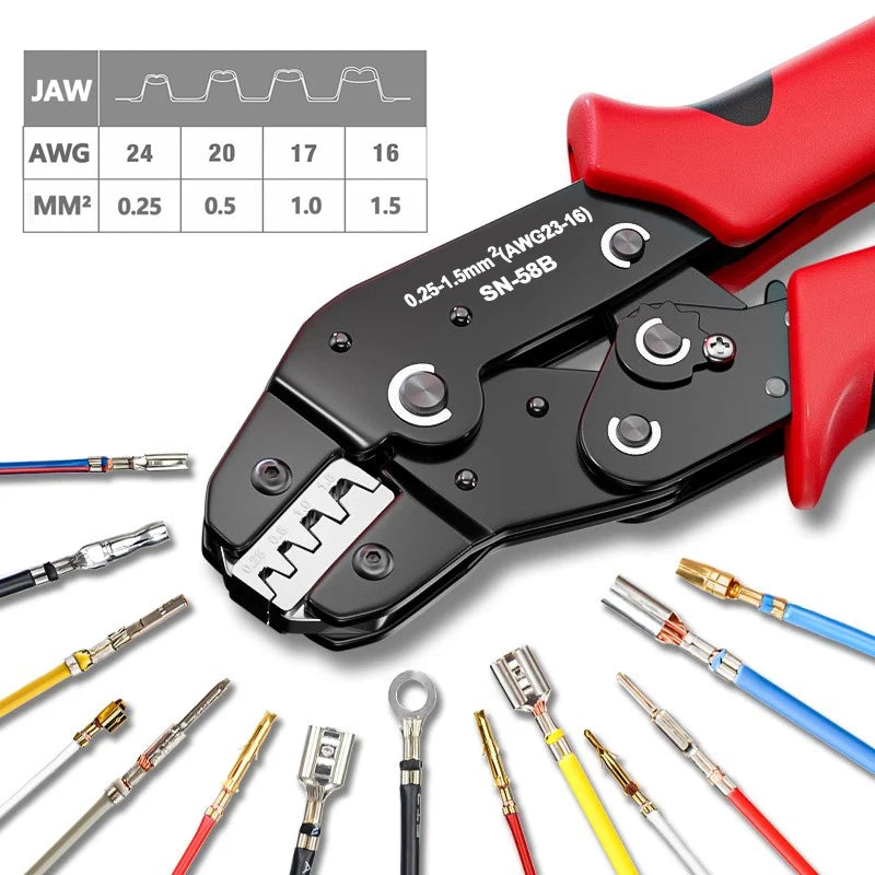 Ratcheting Crimping Tool Set for Dupont JST Open Barrel Connectors