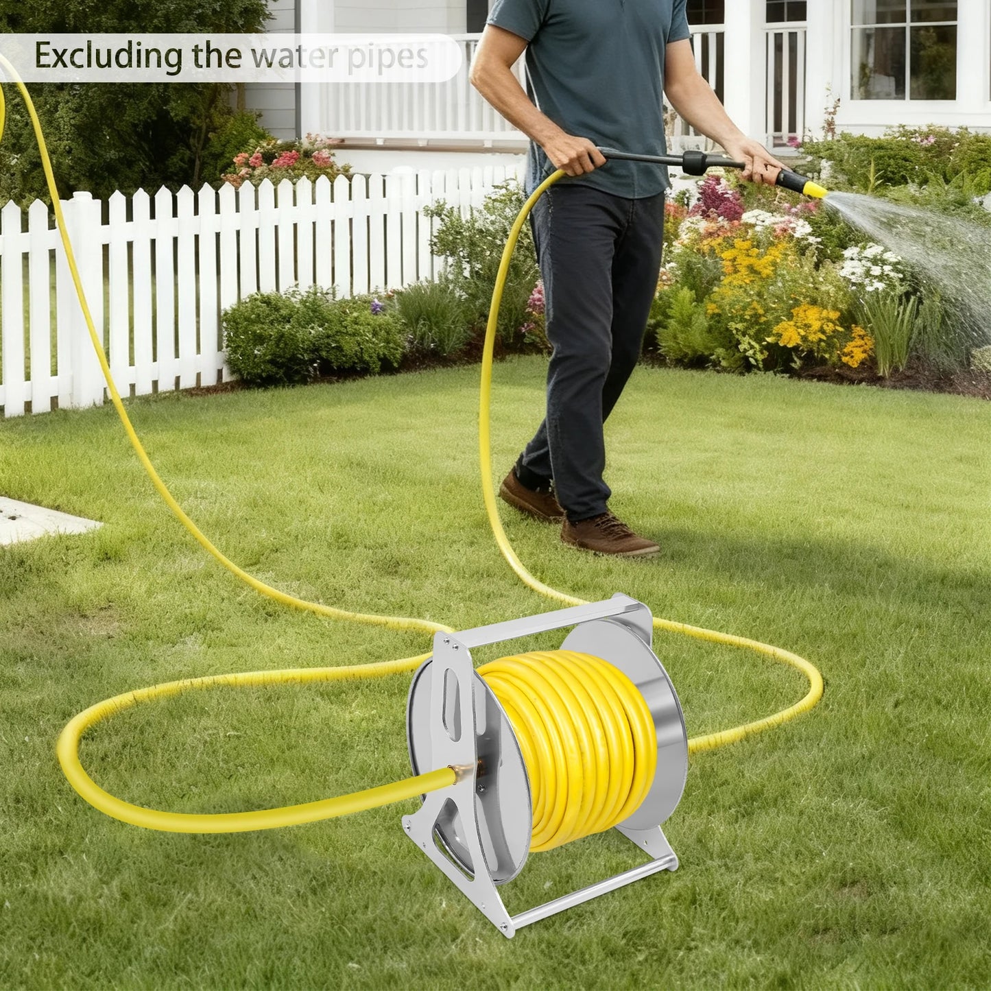 Heavy Duty Water Hose Reel Garden Storage Rack With Fittings