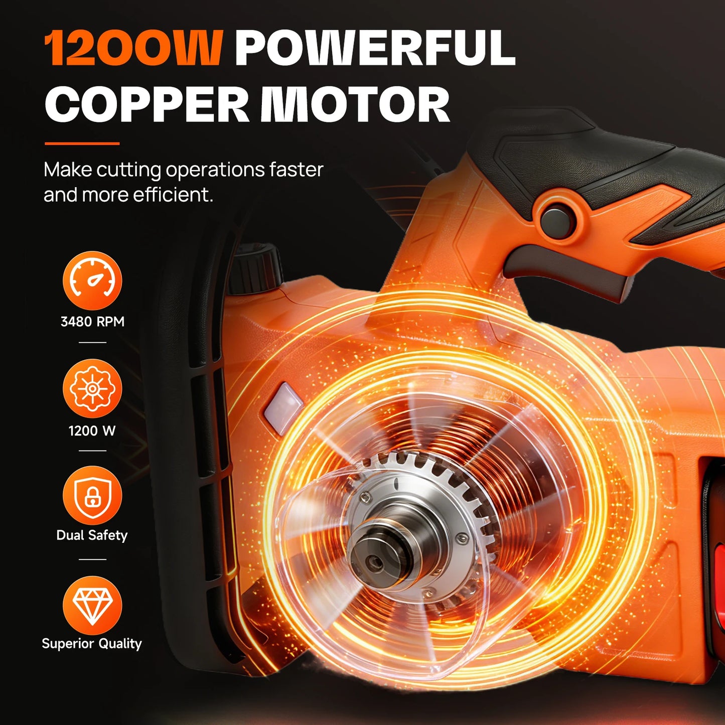 Brushless 21V Chainsaw With Two 6.0Ah Batteries and Charger