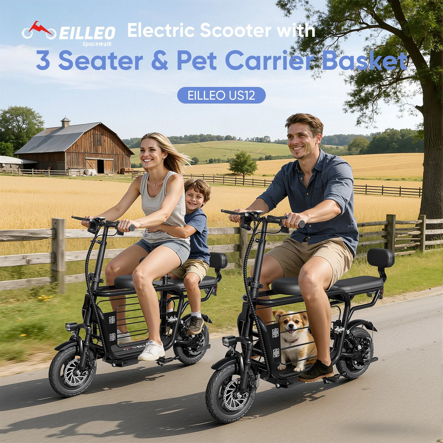 Eilleo Spacewalk 750W Electric Scooter For Adults With Pet Basket
