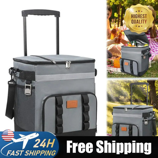 Insulated Rolling Cooler Bag For Outdoor Picnics And Barbecues