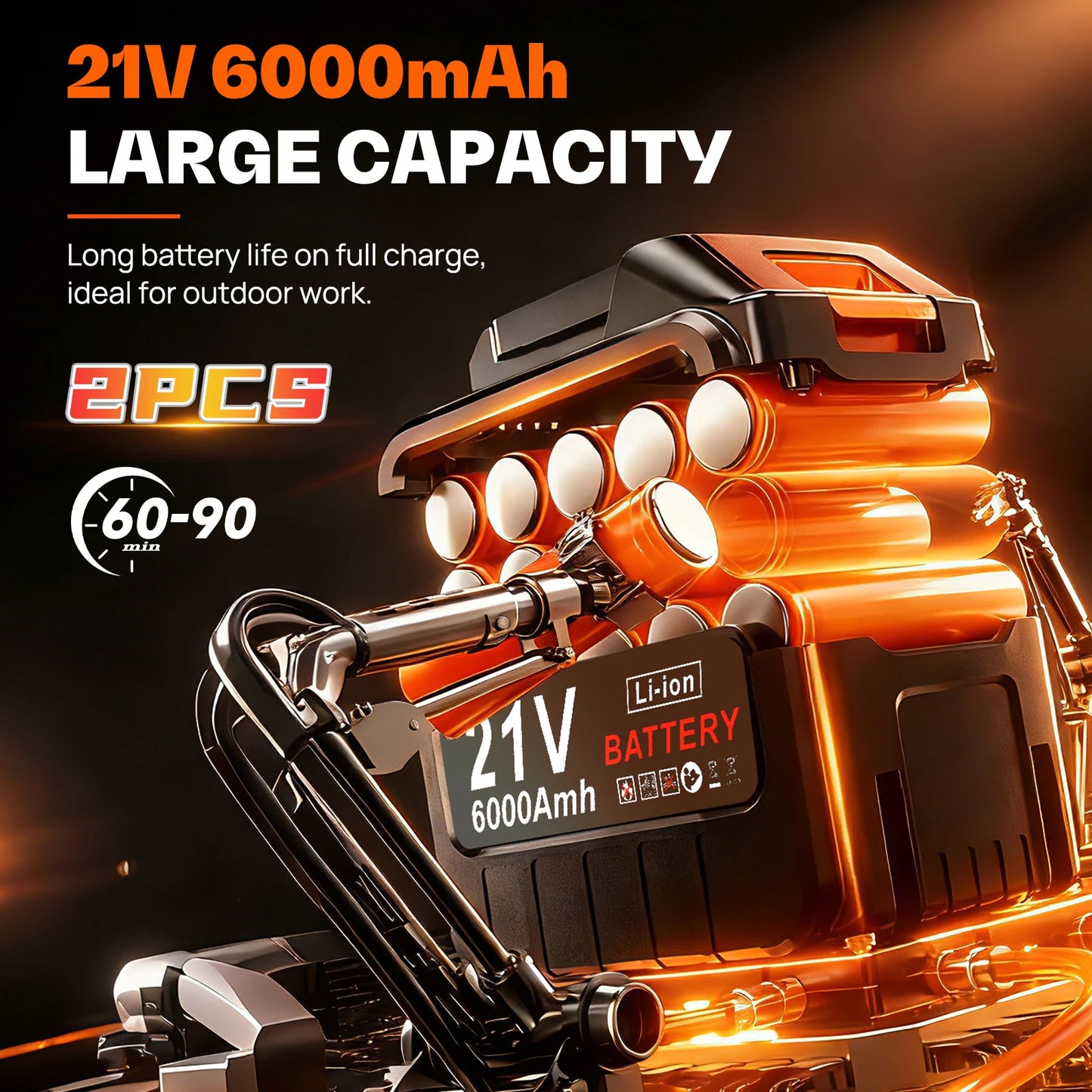 Brushless 21V Chainsaw With Two 6.0Ah Batteries and Charger