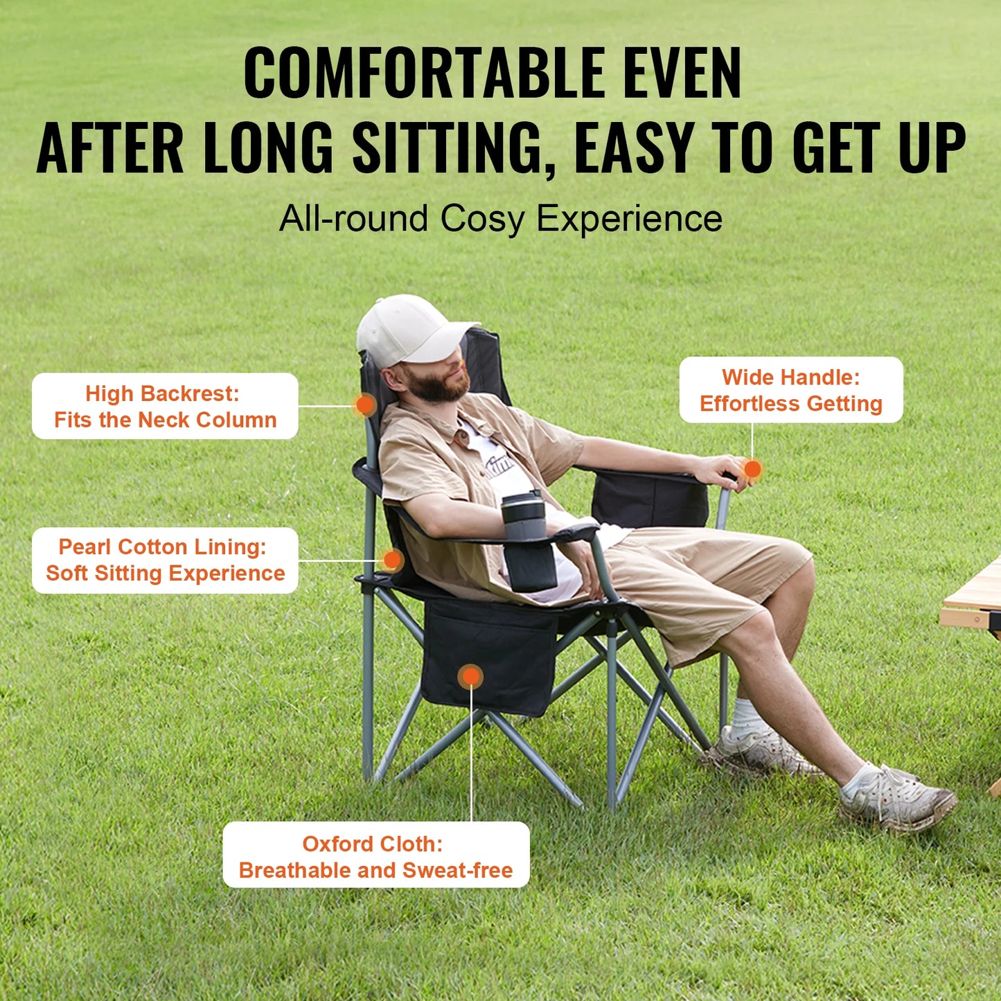 VEVOR Outdoor Camping Folding Chair For Adults Quad Lumbar Back