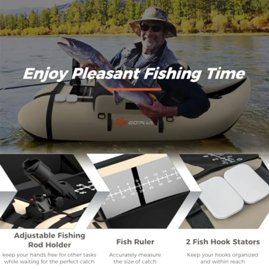 Inflatable Belly Boat For Fishing With Ruler And Pump Straps