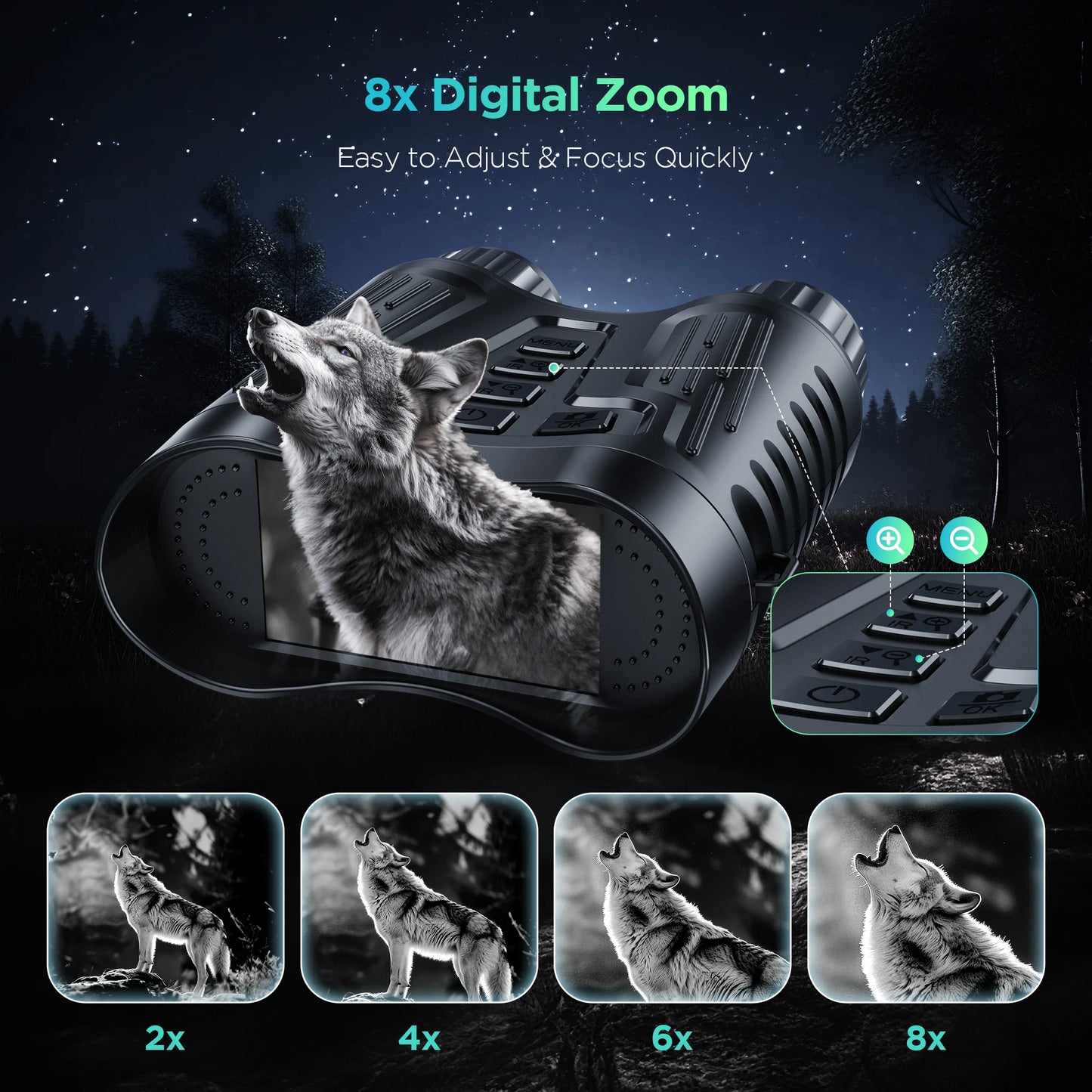 Letcmoi Rechargeable Night Vision Binoculars 8x Digital Zoom